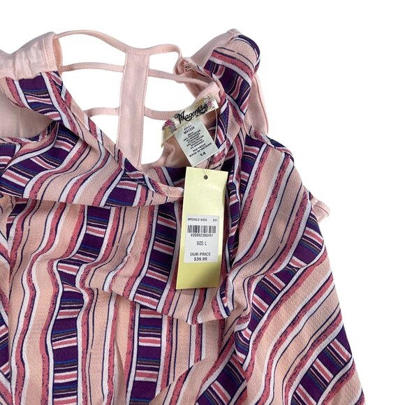 Magenta Girls Top Size L Sleeveless Striped Knot-Front Pink & Purple Girl's Cage - Picture 4 of 7